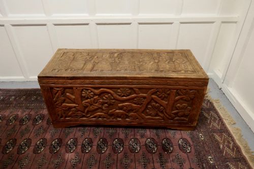 Large Carved Camphor Wood Chest