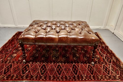 Deeply Buttoned Large Chesterfield Leather Library Stool