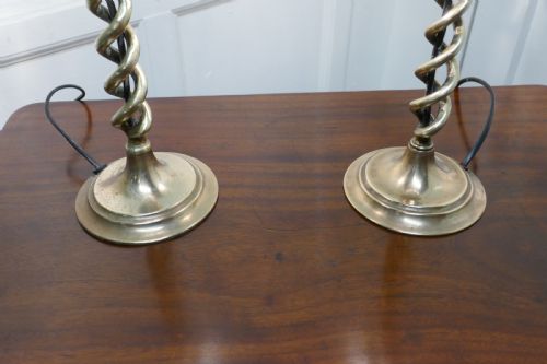 fig 1. A Pair of Arts and Crafts Barley Twist Brass Hall Table Lanterns