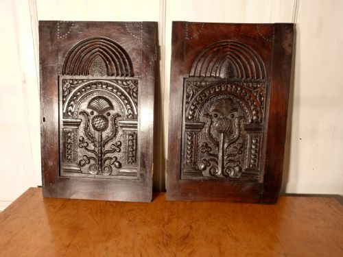 A Pair of Superbly Carved Oak Door Panels