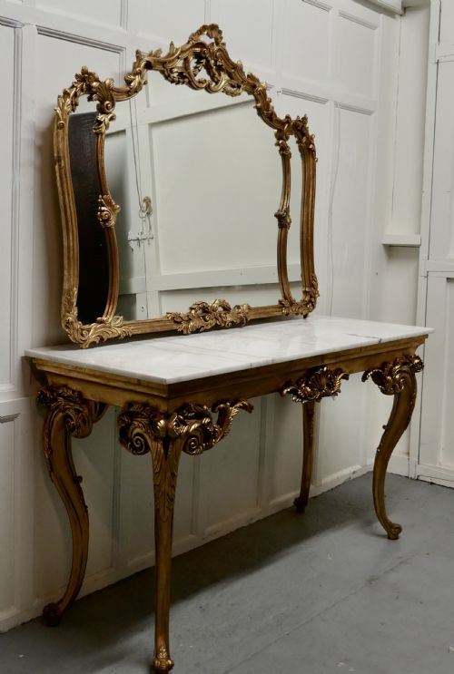 19th Century French Marble Top Gilt Centre Table and Matching Wall Mirror