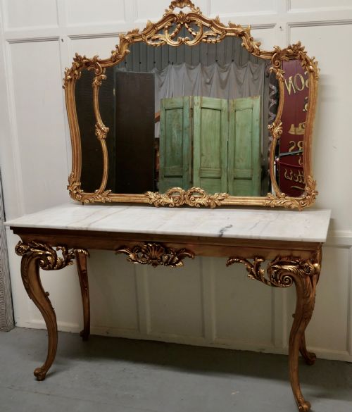 fig 1. 19th Century French Marble Top Gilt Centre Table and Matching Wall Mirror