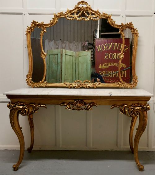 fig 2. 19th Century French Marble Top Gilt Centre Table and Matching Wall Mirror
