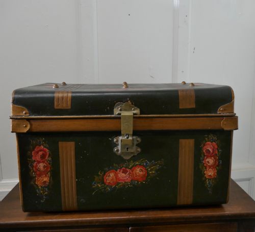 Decorative Victorian Painted Tin Travel Trunk
