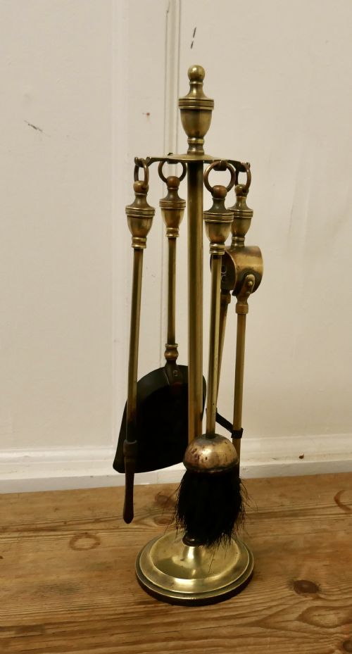 fig 1. Heavy Quality Brass Fireside Companion Set, Fireside Tools