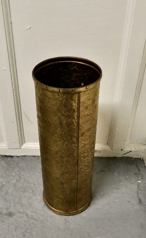 fig 3. Arts and Crafts Embossed Brass Stick Stand, Umbrella Stand