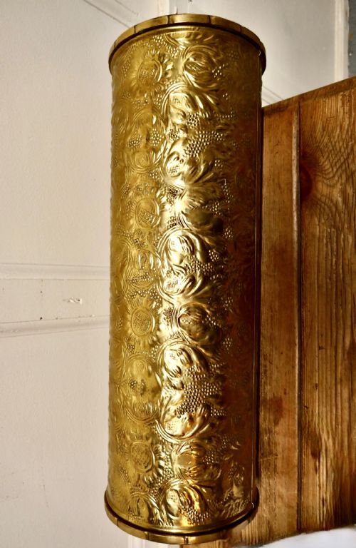 Arts and Crafts Embossed Brass Stick Stand, Umbrella Stand