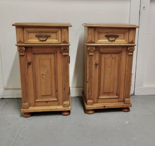 Pair of  Chunky Carved Pine Bedside Cupboards