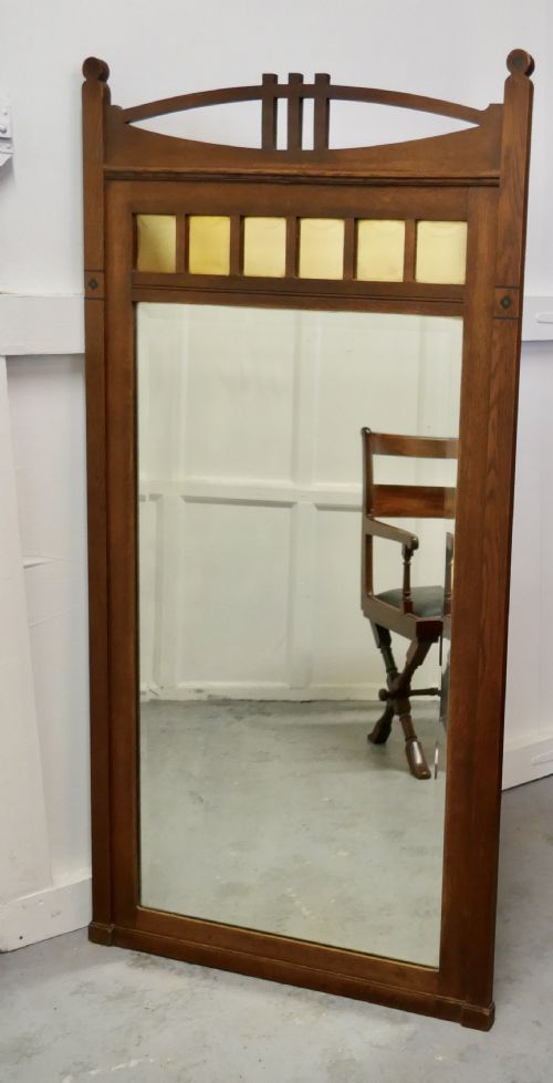 fig 1. A Tall Golden Oak Arts and Crafts Console Mirror