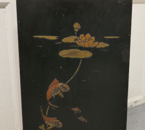 fig 2. 19th Century Japanese Lacquer Fire Screen, Decorated with Carp