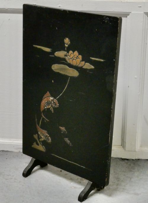 fig 3. 19th Century Japanese Lacquer Fire Screen, Decorated with Carp