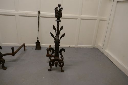 fig 2. Very Large Heavy Pair of French Iron Andirons