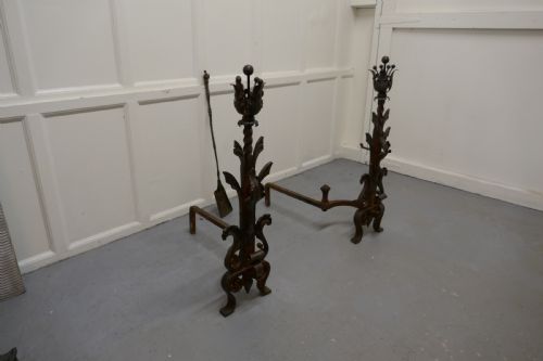 fig 3. Very Large Heavy Pair of French Iron Andirons