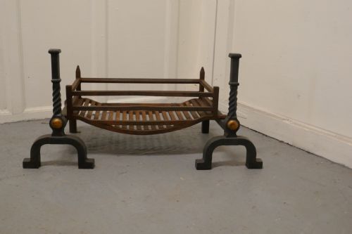 A Large Inglenook Fire Grate with Andirons