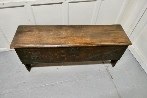fig 1. 17th Century Carved Oak 6 Plank Sword Chest