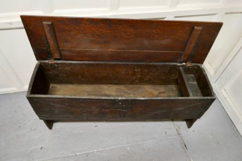 fig 2. 17th Century Carved Oak 6 Plank Sword Chest