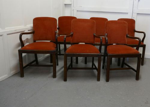 Set of 6 Art Deco Oak Dining Chairs with Arms