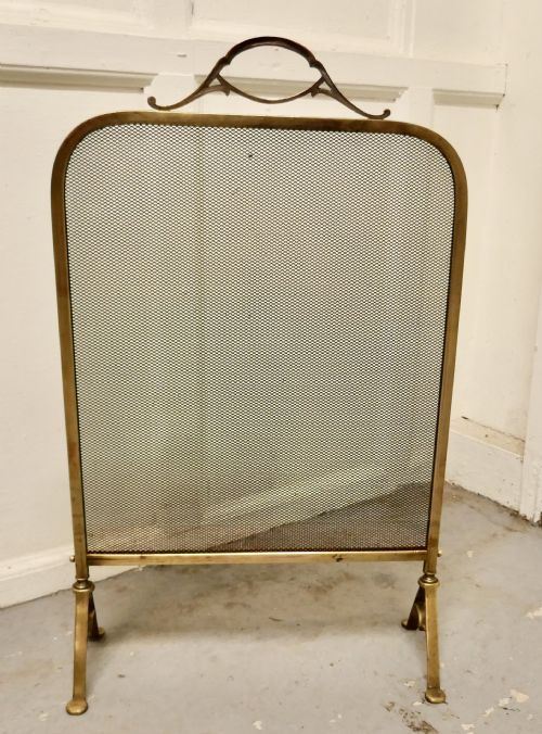 Victorian Arts and Crafts Brass Fire Guard, Spark Screen