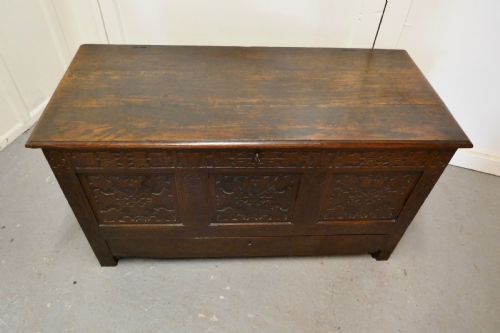 fig 2. Large 18th Century Carved Oak Mule Chest, Marriage Chest
