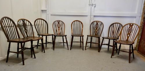 A Collection of 8 Beech and Elm Country Windsor Chairs