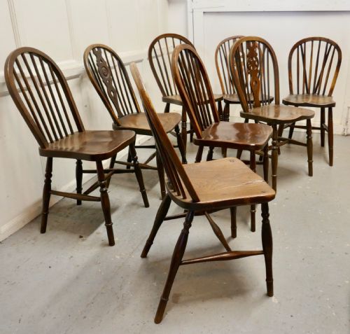 fig 2. A Collection of 8 Beech and Elm Country Windsor Chairs