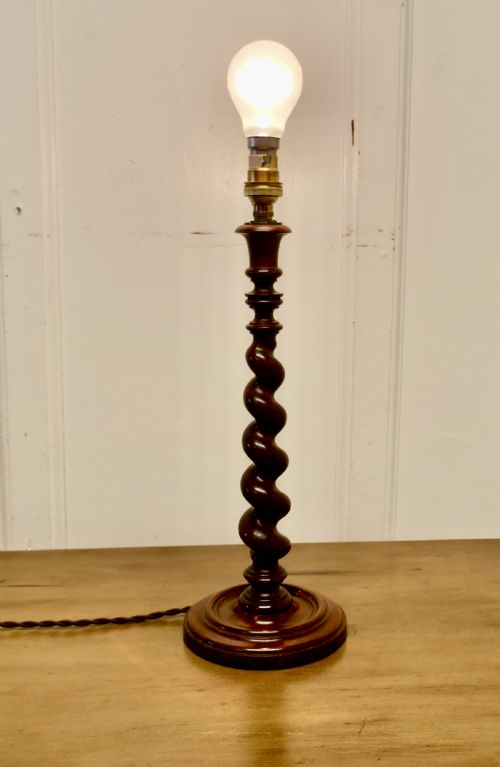 Lovely Oak Turned Barley Twist Table Lamp