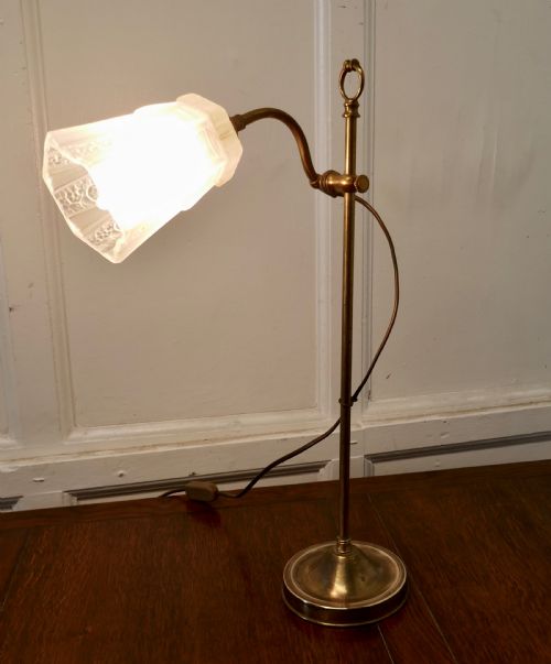 French Brass Desk Lamp with Opaline Glass Shade