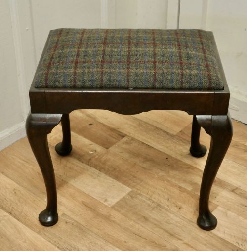 A Sturdy Victorian Oak and Tweed Library Stool.
