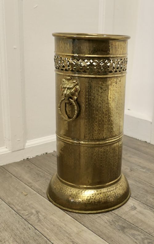 Arts and Crafts Pierced Brass Stick Stand, Umbrella Stand