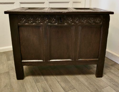 Small 17th Century Panelled Cottage Size Oak Coffer