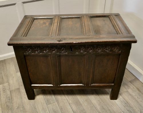 fig 1. Small 17th century Panelled Cottage Size Oak Coffer