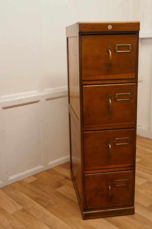 Edwardian 4 Drawer Golden Oak Filing Cabinet, by Su-tall