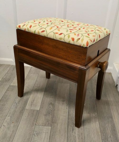 Victorian Walnut Upholstered Rising Piano Stool