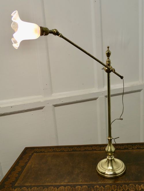 French Brass Desk Lamp with Opaline Glass Shade