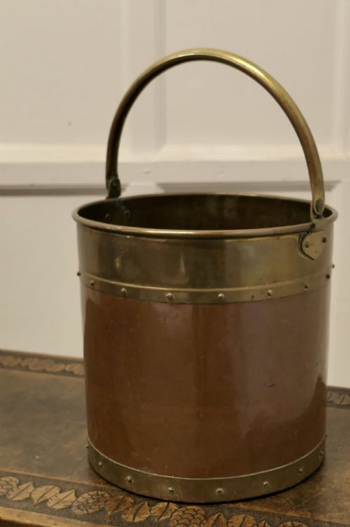 Riveted Copper and Brass Coal Bucket