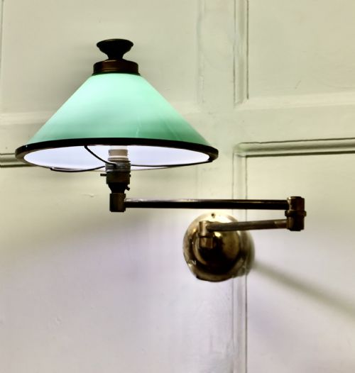 Brass and Green Glass Extending Wall Lamp
