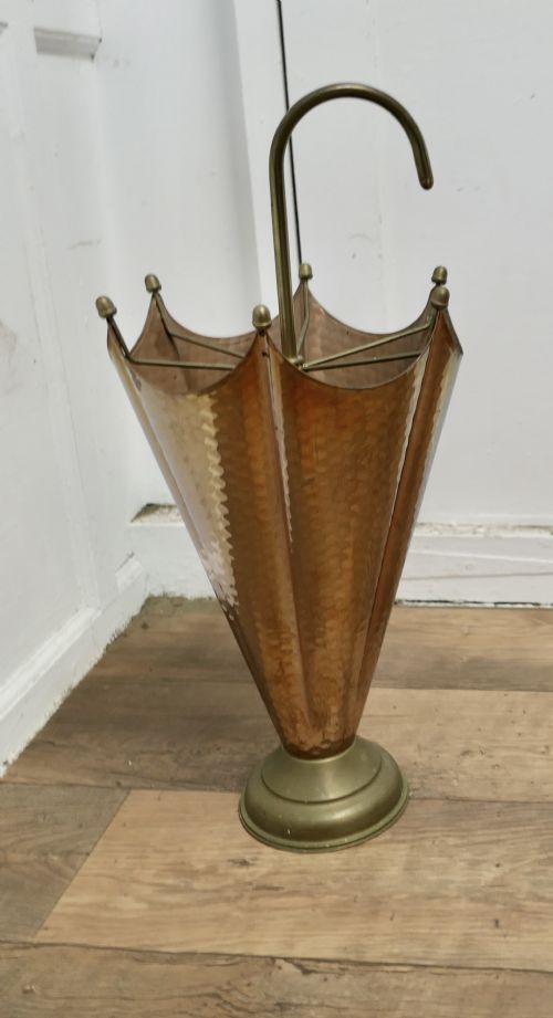 Arts and Crafts Umbrella Shaped Copper and Brass Umbrella Stand