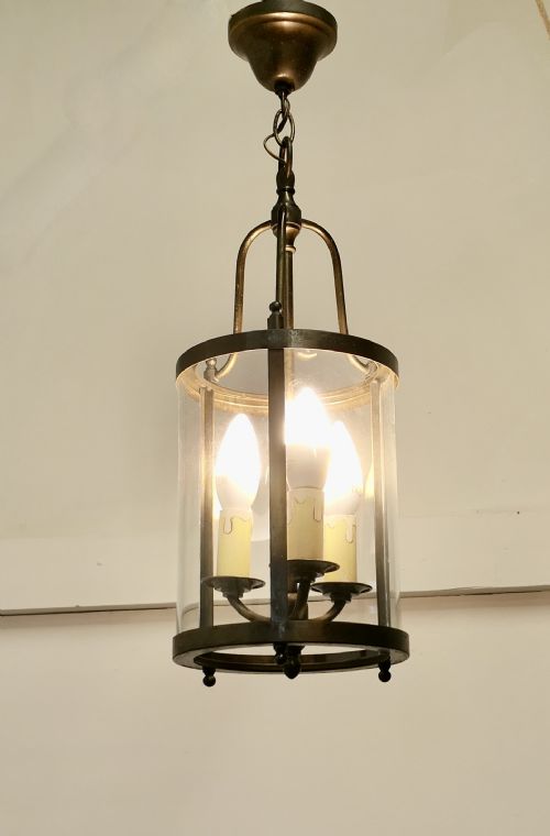 French Art Decobrass and Glass Lantern Hall Light