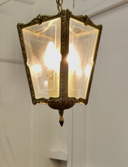fig 1. Superb Quality Pair of French Brass and Etched Glass Lanterns