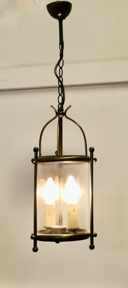 French Brass and Glass Lantern Hall Light