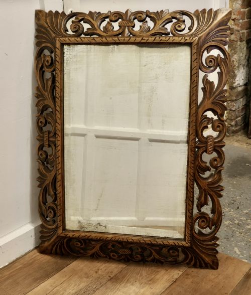 Large French Gothic Carved Oak Mirror