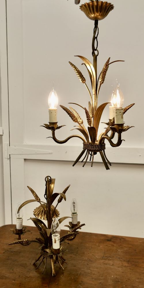 A Pair of Matching French Toleware Gilded Pendant Lights