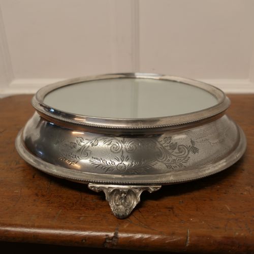 Large Vintage Mirror Top Silver Plate Christmas Cake Stand