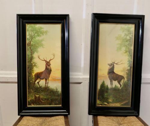 Pair of Large 19th Century Framed Prints of Highland Red Deer Stags