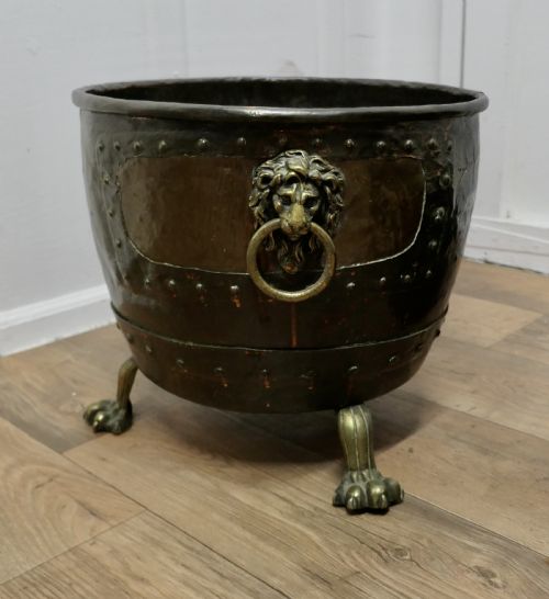 Large Early 19th Century Copper Log Cauldron