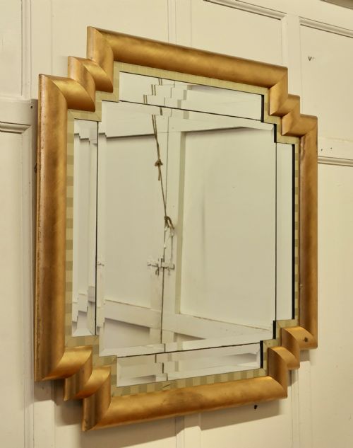 LARGE FRENCH ART DECO ODEON STYLE GILT MIRROR - ADDITIONAL PHOTO 1
