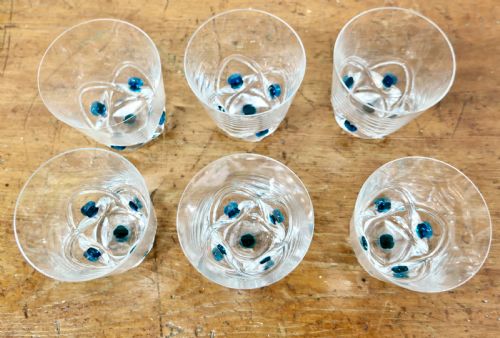 LALIQUE FLORIDE TURQUOISE CRYSTAL SET OF 6 WHISKEY TUMBLERS AND ASSIETTE - ADDITIONAL PHOTO 1