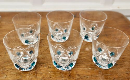 LALIQUE FLORIDE TURQUOISE CRYSTAL SET OF 6 WHISKEY TUMBLERS AND ASSIETTE - ADDITIONAL PHOTO 2