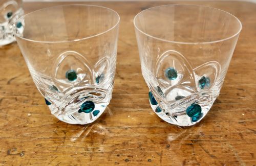 LALIQUE FLORIDE TURQUOISE CRYSTAL SET OF 6 WHISKEY TUMBLERS AND ASSIETTE - ADDITIONAL PHOTO 3