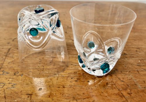 LALIQUE FLORIDE TURQUOISE CRYSTAL SET OF 6 WHISKEY TUMBLERS AND ASSIETTE - ADDITIONAL PHOTO 4